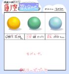  absurdres ball cerise_bouquet character_name color-coded commentary_request group_name highres hinoshita_kaho love_live! love_live!_hasu_no_sora_jogakuin_school_idol_club love_live!_hasu_no_sora_jogakuin_school_idol_club_bloom_garden_party millishira_challenge momose_ginko no_humans otomune_kozue somechime_(sometime1209) text_focus translation_request twitter_username 