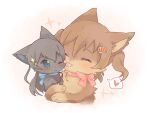  :p aijo_karen animal animal_focus animal_with_hair animalization black_cat black_hair bow bowtie brown_dog brown_hair cat closed_mouth commentary cropped_torso crown_hair_ornament dog green_eyes hair_ornament heart kagura_hikari licking long_hair nako_(user_wnnm5534) no_humans one_eye_closed red_bow red_bowtie shoujo_kageki_revue_starlight sparkle_hair_ornament spoken_heart tongue tongue_out twintails 