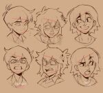  2023 3boys antenna_hair artist_name basil_(faraway)_(omori) basil_(omori) blush bright_pupils clenched_teeth closed_mouth collared_shirt commentary crying crying_with_eyes_open double-parted_bangs flower flying_sweatdrops greyscale hair_between_eyes hair_flower hair_ornament highres kel_(faraway)_(omori) kel_(omori) looking_at_viewer madnopost male_focus monochrome multiple_boys omori open_mouth shirt short_hair sidelocks sketch spot_color sunny_(omori) sweat sweatdrop tears teeth tongue upper_teeth_only 