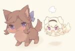  animal animal_focus animal_with_hair animalization black_hairband blonde_hair brown_dog brown_hair closed_mouth commentary dog hairband long_hair nako_(user_wnnm5534) no_humans open_mouth purple_eyes running saijo_claudine shoujo_kageki_revue_starlight sideways_glance simple_background tendo_maya 