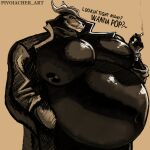 1:1 anthro belly belly_inflation big_belly bloated bone cigarette clothing cowboy_hat dragon hat headgear headwear hi_res horn huge_belly inflation jacket male mature_male musclegut muscular mythological_creature mythological_scalie mythology nipples pecs pivoiacher scalie skull skull_head smoking solo topwear