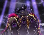  blonde_hair castle caterpillar creature creature_focus crepuscule_de_la_reine day light_rays long_hair magia_record:_mahou_shoujo_madoka_magica_gaiden mahou_shoujo_madoka_magica mahou_shoujo_tart_magica masu_gitsune no_humans official_art open_mouth outdoors stained_glass storm witch_(madoka_magica) 