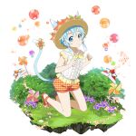  1girl :d alpha_transparency animal_ears blue_eyes blue_hair blue_sky cat_ears cat_tail cloud day dress_shirt faux_figurine flower full_body hair_ribbon hat hat_flower highres holding holding_wand kneeling leg_up looking_at_viewer neckerchief non-web_source official_art open_mouth orange_flower orange_ribbon orange_shorts outdoors outstretched_arms plaid plaid_shorts ribbon shirt short_hair_with_long_locks short_shorts short_sleeves shorts sidelocks sinon sinon_(sao-alo) sky smile solo standing standing_on_one_leg sun_hat sword_art_online sword_art_online:_memory_defrag tail tail_ornament tail_ribbon transparent_background wand white_ribbon white_shirt yellow_headwear yellow_neckerchief 