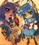  2026 5_fingers 5_toes accessory ahoge alternate_species anthro armband artist_name asian_clothing barefoot bent_legs biped blep blue_bottomwear blue_clothing blue_hair blue_skirt blush book bottomwear bow_(feature) bow_ribbon brown_body brown_clothing brown_ear_tips brown_footwear brown_fur brown_shoes brown_socks canid canine claws clothed clothed_anthro clothed_female clothing cute_fangs digital_media_(artwork) dipstick_ears dipstick_tail dithering ear_markings east_asian_clothing eyebrow_through_hair eyebrows eyelashes fangs feet female female_anthro finger_claws fingers footwear fox fully_clothed fully_clothed_anthro fully_clothed_female fur furrification glistening glistening_eyes glistening_hair gloves_(marking) gradient_background green_bottomwear green_clothing green_eyes green_pants hair hair_accessory hand_on_hip handpaw head_turned hi_res hindpaw holding_book holding_object inner_ear_fluff iris japanese_clothing japanese_school_uniform kemono konata_izumi leg_markings long_hair long_socks looking_at_viewer lucky_star lying mammal markings mole_(marking) multicolored_body multicolored_clothing multicolored_ears multicolored_fur multicolored_shirt multicolored_topwear multiple_poses on_front open_mouth open_smile orange_body orange_fur orange_tail pants pawpads paws pink_pawpads pink_tongue pixel_(artwork) plantigrade pointy_ears pose prick_ears pupils school_uniform serafuku shaded shirt shoes shorts simple_background skirt smile socks socks_(marking) solo standing tail tail_markings teeth text toe_claws toes tongue tongue_out topwear translucent translucent_hair tuft two_tone_ears two_tone_tail uniform wakazhi whiskers white_body white_clothing white_fur white_sclera white_shirt white_tail_tip white_topwear 