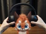  2022 ambiguous_focus ambiguous_gender blue_eyes canid canine disembodied_hand duo feral feral_focus fluffy fox fur headphones holding_object human mammal mixed_media multicolored_body multicolored_fur photo real silverfox5213 solo_focus text url watermark whiskers 
