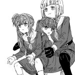  >:( 3girls black_hair bob_cut closed_mouth colored_inner_hair diagonal_bangs dress frown fujishima_megumi gattai_(hunter_x_hunter) grey_hair greyscale hasu_no_daisankaku hasu_no_sora_school_uniform hellfire00001 highres hunter_x_hunter inverted_bob long_hair long_sleeves love_live! love_live!_hasu_no_sora_jogakuin_school_idol_club monochrome multicolored_hair multiple_girls open_mouth otomune_kozue parody sailor_collar sailor_dress scene_reference school_uniform short_hair side_ponytail sidelocks simple_background squatting streaked_hair v-shaped_eyebrows white_background winter_uniform yugiri_tsuzuri 