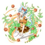  1girl animal_ears apple blue_eyes blue_hair bow breasts cat_ears cat_tail choker cleavage collarbone commentary_request food fruit full_body hair_between_eyes hair_bow hair_ribbon hand_on_lap highres holding holding_food holding_fruit kneeling looking_at_viewer non-web_source official_art one_eye_closed orange_shirt red_bow red_ribbon ribbon shirt short_hair_with_long_locks short_sleeves sidelocks simple_background sinon sinon_(sao-alo) skirt small_breasts solo sword_art_online sword_art_online:_memory_defrag tail thighhighs transparent_background white_thighhighs 