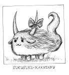  :3 absurdres bow creature english_text ex-keine furrowed_brow greyscale highres horn_bow horn_ornament horns kamishirasawa_keine meatbeatem64 monochrome no_humans simple_background sukusuku_hakutaku touhou white_background 