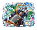  armor bamboo bamboo_forest blue_sky brook_(one_piece) falling_petals forest helmet holding holding_sword holding_weapon japanese_armor katana nature official_art one_piece one_piece_treasure_cruise open_mouth petals skeleton sky sword weapon 