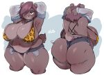  &lt;3 &lt;3_eyes anthro bear belly belly_overhang big_belly big_breasts big_butt blush breasts butt cleavage clothed clothing female hi_res huge_butt lightsource mammal muffin_top navel overweight overweight_anthro overweight_female skimpy solo thick_thighs tight_clothing 