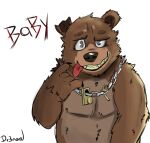  2023 anthro baby_bear bear biped brown_body brown_fur dr3nard fur hi_res humanoid_hands mammal puss_in_boots_(film) puss_in_boots_the_last_wish simple_background slightly_chubby solo tongue tongue_out 