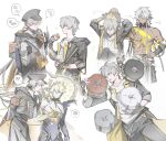  1other 3boys :< ? ?? akivili_(akivimeow)_(honkai:_star_rail) akivili_(honkai:_star_rail) arm_behind_back arm_strap armband armor arms_up aventurine_(honey_dice)_(honkai:_star_rail) aventurine_(honkai:_star_rail) bandaged_arm bandages belt black_coat black_gloves black_hat black_jacket black_pants blank_eyes blonde_hair blue_eyes blush blush_stickers bodysuit braid brown_hat bun_(food) caelus_(honkai:_star_rail) cake_cat_(honkai:_star_rail) cape cat cat_tail chain closed_eyes closed_mouth clothes_grab coat collarbone commission cowboy_shot cracked_skin cup dark_skin detached_collar disposable_cup drinking_straw dual_persona eating english_commentary fingerless_gloves fingernails floating_hair food gauntlets gloves gold_chain grey_belt grey_hair hair_between_eyes hair_over_one_eye hair_ribbon half-closed_eye half-closed_eyes halo halo_behind_head hand_on_own_chin hand_on_own_hip hands_up happy hat highres holding holding_cup holding_food honkai:_star_rail honkai_(series) hood hooded_coat hooded_jacket index_finger_raised jacket jewelry lapels long_hair long_hair_between_eyes long_sleeves looking_at_another low-braided_long_hair low-tied_long_hair low_ponytail lying male_focus milkshake mooncake multiple_boys multiple_braids nanook_(honkai:_star_rail) on_back open_clothes open_jacket open_mouth pale_skin pants pauldrons peaked_cap phainon_(coconut_snow_cap)_(honkai:_star_rail) phainon_(honkai:_star_rail) phainon_(khaslana)_(honkai:_star_rail) pocket_watch ponytail purple_bodysuit red_armband ribbon ring salmonntan sash second-party_source shirt short_hair shoulder_armor shoulder_spikes simple_background single_gauntlet single_pauldron smile speech_bubble spikes spoken_character spoken_object spoken_question_mark standing sweatdrop t-shirt tail talking teeth thought_bubble tongue trailblazer_(honkai:_star_rail) trailblazer_(trash_cake)_(honkai:_star_rail) two-sided_fabric two-sided_jacket very_long_hair watch white_background white_cat white_eyes white_hair white_sash white_shirt wide_sleeves yellow_cape yellow_halo yellow_jacket yellow_ribbon 