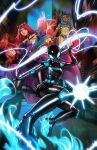  3girls amaranth_(marvel) ball_and_chain_(weapon) black_bodysuit black_mask black_thighhighs bodysuit breasts brown_hair clawed_gloves comic_cover commentary cover cover_page derrick_chew detached_sleeves dress english_commentary fantasma_(marvel) gold_tiger_(marvel) highres long_hair magic marvel mask medium_breasts multiple_girls new_champions red_hair shoulder_pads signature sleeveless sleeveless_dress sleeveless_jacket spiked_ball_and_chain textless_cover_page textless_version thighhighs weapon 