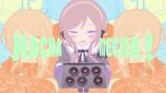  1girl blush_stickers bow bowtie brown_bow brown_bowtie brown_dress brown_hair buttoned_cuffs buttons chocolate chocolate_print closed_eyes commentary_request donut dress food food_print gakuen_idolmaster hair_bow half_updo happy_mille-feuille_(idolmaster) high_collar highres himesaki_rinami holding holding_tray idolmaster loafers long_sleeves official_alternate_costume official_art oven_mitts pearl_hairband ponytail sailor_collar shoes sidelocks tray wavy_mouth white_sailor_collar wing_collar wotoha 