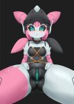  1girl absurdres anus aria_(robot)_(zenless_zone_zero) aria_(zenless_zone_zero) black_background black_sclera blush breasts chouchoubao62 colored_anus colored_pussy colored_sclera commentary_request green_eyes highres humanoid_robot joints looking_at_viewer navel open_mouth pink_hair pussy robot robot_girl robot_joints simple_background sitting small_breasts solo spread_legs thighs zenless_zone_zero 
