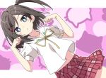  1girl black_hair blue_eyes hentai_ouji_to_warawanai_neko. ixy looking_at_viewer plaid plaid_skirt red_skirt shirt short_sleeves skirt solo thighs tsutsukakushi_tsukiko white_shirt 