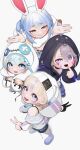  4girls :3 :d absurdres alternate_hair_length_(shorter) animal_ear_fluff animal_ears animal_hat animal_hood appleblossomtea arm_tattoo arms_up bandaged_leg bandages bandaid bandaid_on_cheek bandaid_on_face bandaid_on_knee bandaid_on_leg bandaid_on_nose bead_necklace beads beanie belt black_bandages black_choker black_collar black_gloves black_jacket black_ribbon black_shorts black_skirt black_sports_bra blonde_hair blue_eyes blue_hair blue_ribbon blue_socks blunt_bangs boots braid breasts button_eyes buttons carrot carrot_hair_ornament chest_jewel choker cleavage closed_mouth coat_dress collar collarbone commentary creature don-chan_(usada_pekora) dot_nose double_v dress english_commentary eyes_visible_through_hair fake_animal_ears fangs finger_to_mouth flat_chest floating_clothes food-themed_hair_ornament foreshortening from_above full_body fur_scarf gem gloves gradient_eyes grey_background grey_belt grey_leg_warmers hair_flaps hair_ornament hair_over_one_eye hairclip half-closed_eye half-skirt hands_up hat head_tilt high_heel_boots high_heels highres hikimayu holding_ears hololive hololive_dev_is hololive_english hood hood_up index_finger_raised iridescent_clothes iridescent_footwear jacket jewel_under_eye jewelry jitome koseki_bijou koseki_bijou_(casual) large_shoes leaning_forward leg_warmers leotard leotard_under_clothes light_blush long_hair looking_at_viewer looking_back looking_up loose_socks metal_wings mizumiya_su mizumiya_su_(1st_costume) multicolored_eyes multicolored_hair multiple_girls necklace no_gloves official_alternate_costume official_alternate_hairstyle open_mouth orange_eyes outfit_connection parallel_hairclips parted_bangs partially_fingerless_gloves pigeon-toed pink_eyes pink_streaks pom_pom_(clothes) puffy_sleeves pulling_own_clothes purple_boots purple_eyes purple_gem purple_shoes purple_streaks rabbit rabbit-shaped_pupils rabbit_ears rabbit_girl rabbit_hat rabbit_hood raised_eyebrow raised_eyebrows raised_inner_eyebrows ribbon scarf shoes short_eyebrows short_hair shorts shrugging side_part sidelocks simple_background single_glove single_leg_warmer single_off_shoulder skirt sleeveless sleeveless_dress sleeves_past_wrists small_breasts smile smirk smug sneakers socks sports_bra squatting standing streaked_hair striped_clothes striped_socks swept_bangs symbol-shaped_pupils tattoo teeth thick_eyebrows todoroki_hajime todoroki_hajime_(black_aurora) trait_connection turning_head twin_braids twisted_torso two-sided_fabric two-sided_jacket two-tone_choker two-tone_eyes two-tone_hair upper_teeth_only usada_pekora usada_pekora_(1st_costume) v v-shaped_eyebrows very_long_ears virtual_youtuber white_collar white_dress white_hair white_hat white_jacket white_scarf white_shoes x_hair_ornament zipper zipper_pull_tab 