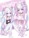  ... 1girl :o @_@ all_fours animal_ears animal_hands asymmetrical_bangs bare_shoulders bell blonde_hair blue_eyes blush bow breasts cat_ears cat_lingerie cat_tail chouzetsusaikawa_tenshi-chan cleavage commentary fake_animal_ears fang full_body gloves hair_bow highres long_hair looking_at_viewer medium_breasts multicolored_hair multiple_hair_bows neck_bell needy_girl_overdose no_shoes open_mouth panties paw_gloves paw_pose pien_cat_(needy_girl_overdose) side-tie_panties sitting sparkle speech_bubble spoken_squiggle squiggle striped_clothes striped_thighhighs sweatdrop tail thighhighs ttede_(0984mony) twintails underwear untranslatable_commentary very_long_hair 