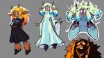  1girl animal_ears antlers aura black_skirt bleeding blonde_hair blood buck_teeth checkered_clothes checkered_sweater_vest checkered_vest commentary constricted_pupils crazy_smile deer_antlers deer_ears deer_girl deer_tail deltarune furry furry_female glowing glowing_eyes hooves horns long_skirt messy_hair n_t_h1 noelle_holiday noelle_holiday_(dark_world) open_mouth partially_shaded_face reindeer_girl robe single_tear skirt smile tail teeth thorn_ring_(deltarune) two-tone_sweater_vest utdr_(toby_fox) vest weird_route_(deltarune) white_hair white_robe wide_mouth 