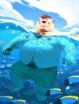  2023 absurd_res ambient_sealife anthro bear belly big_belly blush clothing hi_res humanoid_hands huynhduyad14 kemono male mammal marine moobs navel nipples overweight overweight_male solo swimwear water 