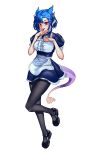 1girl absurdres black_pantyhose black_shoes blue_dress blue_hair breasts constellation dragon_girl dragon_horns dragon_tail dress full_body grey_horns highres horns indie_virtual_youtuber kimarislibran looking_at_viewer maid multiple_horns pantyhose purple_tail red_eyes shoes short_hair solo starry_hair tail vienna_(vtuber) virtual_youtuber white_background 