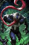  1boy bodysuit claws comic_cover commentary cover cover_page derrick_chew english_commentary highres long_tongue marvel monster_boy muscular muscular_male sharp_teeth signature symbiote teeth textless_cover_page textless_version tongue venom_(marvel) very_long_tongue 