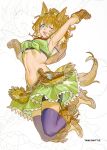  1girl absurdres animal_ears arm_up armpits bamtol_uma bike_shorts black_shorts blonde_hair boots breasts brown_boots brown_gloves commentary_request elbow_gloves full_body gloves green_skirt gun hair_between_eyes hair_ornament handgun highres holster holstered horse_ears horse_girl horse_tail jumping korean_commentary large_breasts long_hair looking_at_viewer navel one_eye_closed open_mouth ponytail purple_socks purple_thighhighs revolver shorts shorts_under_skirt simple_background skirt smile socks star_(symbol) star_hair_ornament stomach taiki_shuttle_(umamusume) taiki_shuttle_(wild_frontier)_(umamusume) tail thighhighs thighs umamusume weapon weapon_case yellow_tail 