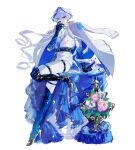  1boy absurdres ace_(playing_card) ace_of_spades arm_support belt belt_buckle bishounen blue_belt blue_boots blue_eyes blue_flower blue_gloves blue_rose blue_streaks boots boutonniere buckle call_of_cthulhu card coat coat_on_shoulders colored_eyelashes crossed_bangs diamond_(gemstone) elbow_gloves flower frills full_body gem gloves gold_necklace hair_between_eyes hand_up high_heel_boots high_heels highres holding holding_card holding_gem jacket jewelry joker=joker knee_boots lapels leg_up long_hair long_sleeves looking_at_viewer low_ponytail male_focus multicolored_hair necklace outstretched_leg pants pants_tucked_in parted_lips peckii_cookie pink_flower pink_lips pink_rose playing_card ponytail ribbed_shirt ring rose shawl_lapels shirt sideways_glance simple_background sitting sitting_on_table smile solo spade_(shape) streaked_hair tablecloth thigh_belt thigh_strap turtleneck turtleneck_shirt vase very_long_hair white_background white_coat white_flower white_jacket white_pants white_rose white_shirt 