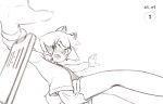 action_pose anthro bottomwear brand_new_animal canid canine cellphone clothing digital_drawing_(artwork) digital_media_(artwork) electronics eyebrows facial_markings falling female hair head_markings hi_res hotpants jacket just_thammi looking_aside mammal markings mask_(marking) michiru_kagemori open_mouth phone pose raccoon_dog raised_eyebrows round_ears short_hair shorts simple_background sketch smartphone solo spread_arms studio_trigger tail tanuki topwear