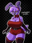 anthro avian beat_banger big_breasts bird bonfie_(cryptiacurves) breasts bunfan_games clothing costume eyelashes eyeshadow fake_ears fake_rabbit_ears female freckles fredina's_nightclub fur gojiexe green_eyes hair hi_res huge_breasts huge_thighs makeup purple_body purple_fur purple_hair purple_skin solo teeth text thick_thighs wide_hips zoe_monroe