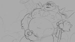  2022 absurd_res anthro balls barely_visible_balls barely_visible_genitalia bathing big_pecs blush blush_lines body_hair chesnaught chest_hair deliverymutt erection facial_hair facial_markings generation_6_pokemon genitals glans grey_background greyscale head_markings hi_res humanoid_genitalia humanoid_penis male mammal markings monochrome muscular muscular_male navel nintendo nipples nude open_mouth pecs penis pokemon pokemon_(species) shower showering simple_background sketch slightly_chubby solo spikes spikes_(anatomy) towel wet 