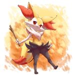 1:1 2019 :3 ambiguous_anthro ambiguous_gender anthro biped braixen canid closed_smile digital_media_(artwork) digital_painting_(artwork) dipstick_tail featureless_crotch front_view full-length_portrait generation_6_pokemon holding_object holding_stick looking_at_viewer looking_down looking_down_at_viewer low-angle_view mammal markings mouth_closed nintendo on_one_leg painting_(artwork) plattyneko pokemon pokemon_(species) portrait signature simple_background smile solo standing stick tail tail_markings