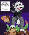5:6 abstract_background absurd_res animal_genitalia anthro anus balls big_nose black_body black_border black_fur black_nose border bracelet bracelet_only brown_body brown_fur brown_sheath bullying character_description chespin chester_(siriusandpyri) chip_sprout_(siriusandpyri) colored digital_media_(artwork) dipstick_tail duo ear_piercing ear_ring english_text erection fur fur_tuft generation_6_pokemon genitals gold_(metal) gold_ear_ring green_shell green_tail grey_body grey_fur hi_res humanoid_genitalia humanoid_penis jewelry leaf leaf_ears leaf_in_mouth male male/male markings nintendo pancham penis piercing pink_nose pink_penis pink_tongue pokemon pokemon_(species) post_fight pubes red_tail_tip ring_piercing rivals sheath shell shortstack shortstack_male siriusandpyri small_nose standing_on_another stunned tail tail_markings teeth text tongue tooth_gap tuft white_fingertips white_pubes white_sheath white_toes