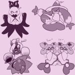 1:1 adult_(lore) alternative_fashion amione_(pal) aquatic assisted_exposure bakemi_(pal) blush bodily_fluids body_blush clothing crying dress female feral footwear frostedscales genitals ghost group hi_res humanoid j-fashion lolita_(fashion) pal_(species) palworld pocketpair presenting presenting_vulva sex simple_background sketch sketch_page socks solenne_(pal) spirit tears text touching_pussy translated tribadism vaginal vocalization vulva wistella_(pal)