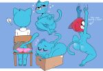 2025 absurd_res anthro anus areola barefoot big_butt bite biting_lip biting_own_lip black_eyes blue_areola blue_background blue_body blue_fur blue_nipples blush blushing_profusely border bottomwear box breasts butt cardboard cardboard_box cartoon_network chair clawing_wall clothing container domestic_cat embarrassed english_text eyelashes eyes_closed feet felid feline felis female fur furniture genitals grey_bottomwear grey_clothing grey_skirt head_tuft heart_symbol hi_res in_box in_container mammal multiple_poses nicole_watterson nipples nude on_chair panties picknpull pink_clothing pink_nose pink_panties pink_underwear pose rear_view self_bite shirt simple_background sitting sitting_on_chair skirt sleeping smile solo sound_effects spread_butt spreading text text_on_clothing text_on_underwear the_amazing_world_of_gumball thick_thighs through_chair topwear tuft underwear vowelless vowelless_sound_effect vulva whiskers white_border white_clothing white_shirt white_topwear wide_hips zzz