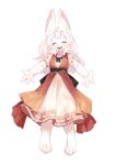 2024 absurd_res alpha_channel anthro aoshima_bunka_kyozai big_ears black_ribbon bodice brown_sash clothing colored digital_drawing_(artwork) digital_media_(artwork) drapery_(clothing) dress eyes_closed feet female fur gradient_clothing gradient_dress hair hi_res kawarage_yatano kemono kemopla lagomorph leporid long_hair mammal official_art open_mouth orange_clothing orange_dress paws rabbit red_clothing shaded shoeless sleeveless_dress smile solo spread_arms tan_dress waistband white_body white_fur