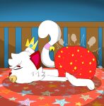 absurd_res accessory anthro bell big_diaper clothed clothing crib crown diaper diaper_puff domestic_cat felid feline felis full-length_portrait fur furgonomics headgear hi_res male mammal multicolored_body multicolored_fur nivek_yang object_in_mouth pacifier pacifier_in_mouth pink_inner_ear pink_tailband portrait puffiroo red_body red_ears red_fur red_nose side_view sleeping solo tail tail_accessory tail_bell tailband two_tone_body two_tone_fur wearing_diaper white_body white_fur white_tail yellow_pacifier