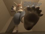 3d_(artwork) 4:3 absurd_res anthro blue_bottomwear blue_clothing blue_jeans blue_pants bodily_fluids bottomwear breasts clothing colonthreeguy denim denim_bottomwear denim_clothing dialogue digital_media_(artwork) dirty dirty_clothing dirty_feet dirty_socks feet female foot_fetish foot_focus footwear gesture hair hand_gesture hi_res holding_clothing holding_footwear holding_object holding_socks jeans lagomorph leporid lint louanne_(unsavory_stash) mammal orange_hair overweight overweight_female pants pointing pointing_at_viewer rabbit smelly smelly_feet smelly_socks socks solo sweat sweaty_clothing sweaty_feet sweaty_footwear sweaty_socks white_clothing white_footwear white_socks