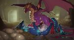 blue_body blue_eyes blue_scales bodily_fluids cum cum_in_vagina cum_inside dragon duo egg entwined_tails female female_feral feral feral_on_feral fin frill_(anatomy) genital_fluids genitals hi_res horn male male/female male_feral mythological_creature mythological_scalie mythology penis pixel_pip purple_body purple_scales scales scalie snout tail tail_coil wings