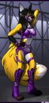  absurd_res anthro bdsm bondage bondage_gear bound breasts canid canine clothing detailed_background digital_media_(artwork) female fox fur hair hi_res looking_at_viewer mammal muzzle_(object) muzzled restraints rocksy simple_background solo submissive tales_foxdale white_body yellow_body yellow_fur 