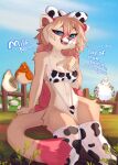 animal_print animal_print_bikini animal_print_thigh_highs anthro anthro_focus avian bikini bird blue_eyes chicken clothing cow_print cow_print_bikini cow_print_thigh_highs cute_fangs dialogue english_text fangs farm felid feline female female_focus fence feral fur galliform hi_res highlights_(coloring) horitoy legwear looking_at_viewer mammal one-piece_swimsuit pattern_bikini pattern_clothing pattern_legwear pattern_swimwear pattern_thigh_highs phasianid seductive sling_bikini solo solo_focus swimwear tan_body tan_fur teeth text thigh_highs two-piece_swimsuit wood wood_fence