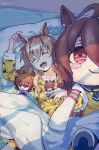 agnes_tachyon_(pretty_derby) ahoge animal_humanoid brown_hair character_plushie clothed clothed_female clothed_humanoid clothing cygames equid equid_humanoid equine equine_humanoid eyes_closed female hair hi_res horse_humanoid humanoid jungle_pocket_(pretty_derby) lying mammal mammal_humanoid mazu1kan notched_ear on_back open_mouth pajamas pawprint_print pillow plushie print_clothing sleeping solo uma_musume_pretty_derby yellow_clothing