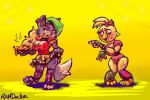 3_toes 4_fingers absurd_res alternate_costume animatronic anthro avian bird bow_ribbon canid canine canis chicken claws clothing collar dress duo ear_piercing ear_ring fangs feet female fingerless_gloves fingers five_nights_at_freddy's five_nights_at_freddy's:_security_breach food galliform gesture glamrock_chica gloves hand_gesture handwear heat_(temperature) hi_res leg_warmers legwear machine mammal phasianid piercing pizza pointing ramdoctor ring_piercing robot roxanne_wolf scottgames spiked_collar spikes star_symbol steel_wool_studios teeth thick_thighs toe_claws toes tongue tongue_out wolf