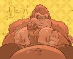 anthro ape aroused banana_peel bedroom_eyes belly big_penis bodily_fluids donkey_kong_(character) donkey_kong_(series) duo erection first_person_view genital_fluids genitals glans gorilla hairy haplorhine haxsmack humanoid_genitalia humanoid_penis kong male male/male male_pov mammal moobjob muscular muscular_male narrowed_eyes navel nintendo nipples overweight overweight_male pec_squeeze pecjob pecs penis precum primate pubes seductive sex sweat sweatdrop tongue tongue_out vein veiny_penis