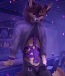 alcohol alcohol_bottle alikars animal_genitalia animal_penis anthro balls bar bedroom_eyes belt beverage beverage_bottle biped bottle bottomwear brown_body brown_fur canid canine canine_genitalia canine_penis canis cheek_tuft clock clothed clothed_anthro clothed_male clothing clothing_lift colored container detailed_background digital_drawing_(artwork) digital_media_(artwork) erection facial_tuft flashing fluffy fluffy_tail front_view fur furniture genitals grey_clothing hair harness hi_res inside knot knotted_penis looking_at_viewer male male_anthro mammal multicolored_body narrowed_eyes neck_tuft neon_lights open_bottomwear open_clothing pants partially_clothed partially_clothed_male penis presenting presenting_penis purple_clothing purple_eyes purple_penis purple_shirt purple_topwear purple_underwear rune_(diamondfox148) seductive shaded sheath shirt shirt_lift smile smiling_at_viewer snout solo tail tan_body tan_fur teasing topwear tuft underwear undressing wolf zipper