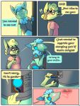 3:4 anthro black_nails blonde_hair blue_body blue_fur blue_hair blue_lights blush blush_lines bodily_fluids canid canine chair cheek_tuft clothing colored_nails comic comic_panel curly_hair dialogue dominant dominant_female duo ear_tuft english_text eyewear facial_tuft female fennec_fox fluffy fluffy_tail fox fur furniture glasses green_body green_fur green_visor grey_background grey_body grey_fur hair hair_bun long_tail looking_around_corner machine male male/female mammal mechanic metal nails neck_tuft on_chair pink_background pink_clothing pink_eyewear pink_glasses pink_shirt pink_topwear protogen pulling_wires round_glasses sammywhich scientist screwdriver shirt short_hair simple_background sitting sitting_on_chair standing submissive submissive_male sweat sweatdrop tail text tools topwear true_fox tuft wearing_glasses wire wire_play yellow_background yellow_body yellow_fur
