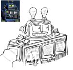 alphus_(the_desolate_hope) antennae_(anatomy) electronics eyebrows grin guide_lines happy hi_res humanoid light_bulb looking_up machine male not_furry radio raised_eyebrows reference_image robot robot_humanoid robotic robotic_arm selfie_pose simple_background sketch smile solo television_static the_desolate_hope white_background willie704