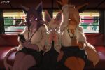 absurd_res accessory big_breasts bottomwear bow_ribbon breasts cellphone clothed clothing digital_media_(artwork) eeveelution electronics espeon female femboy flareon fluffy fluffy_tail forehead_gem forked_tail fully_clothed fur gem generation_1_pokemon generation_2_pokemon generation_6_pokemon group hair hair_accessory hair_bow hair_ribbon hi_res holding_cellphone holding_object holding_phone holding_smartphone huge_breasts lanyard larger_female male neck_tuft nintendo office_lady orange_body orange_fur phone pink_body pink_fur pixel_(artwork) pokemon pokemon_(species) purple_hair ribbons size_difference skirt smaller_male smartphone sylveon tail trio tuft unusual_anatomy unusual_tail zaivurin