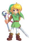  2021 absurd_res blonde_hair blue_eyes boots clothing footwear hair hi_res holding_object humanoid humanoid_pointy_ears hylian light_body light_skin link male melee_weapon nin10ja nintendo not_furry smile solo sword the_legend_of_zelda weapon 