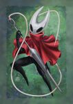 2026 2_horns absurd_res ambiguous_gender anthro arachnid arthropod biped cloak clothed clothing female_(lore) fingers hi_res holding_melee_weapon holding_object holding_weapon hollow_knight_(franchise) horn hornet_(hollow_knight) leogzitro melee_weapon red_cloak red_clothing signature solo spider team_cherry weapon